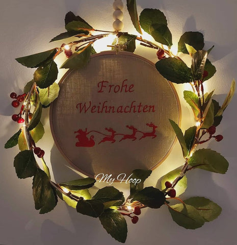 Stickbild Weihnachtskranz -Mistelkranz mit LED- 30cmØ - My Hoop