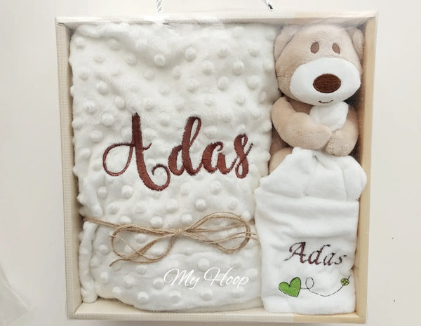 Geschenkset • Babydecke • Kuscheltier • Stickbild • Set