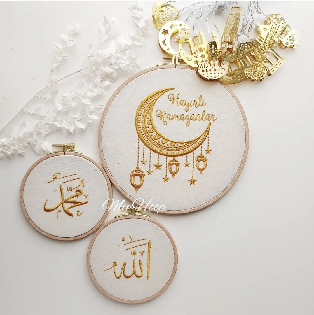 Ramadan Stickbild - 3er Set gold +Lichterkette -